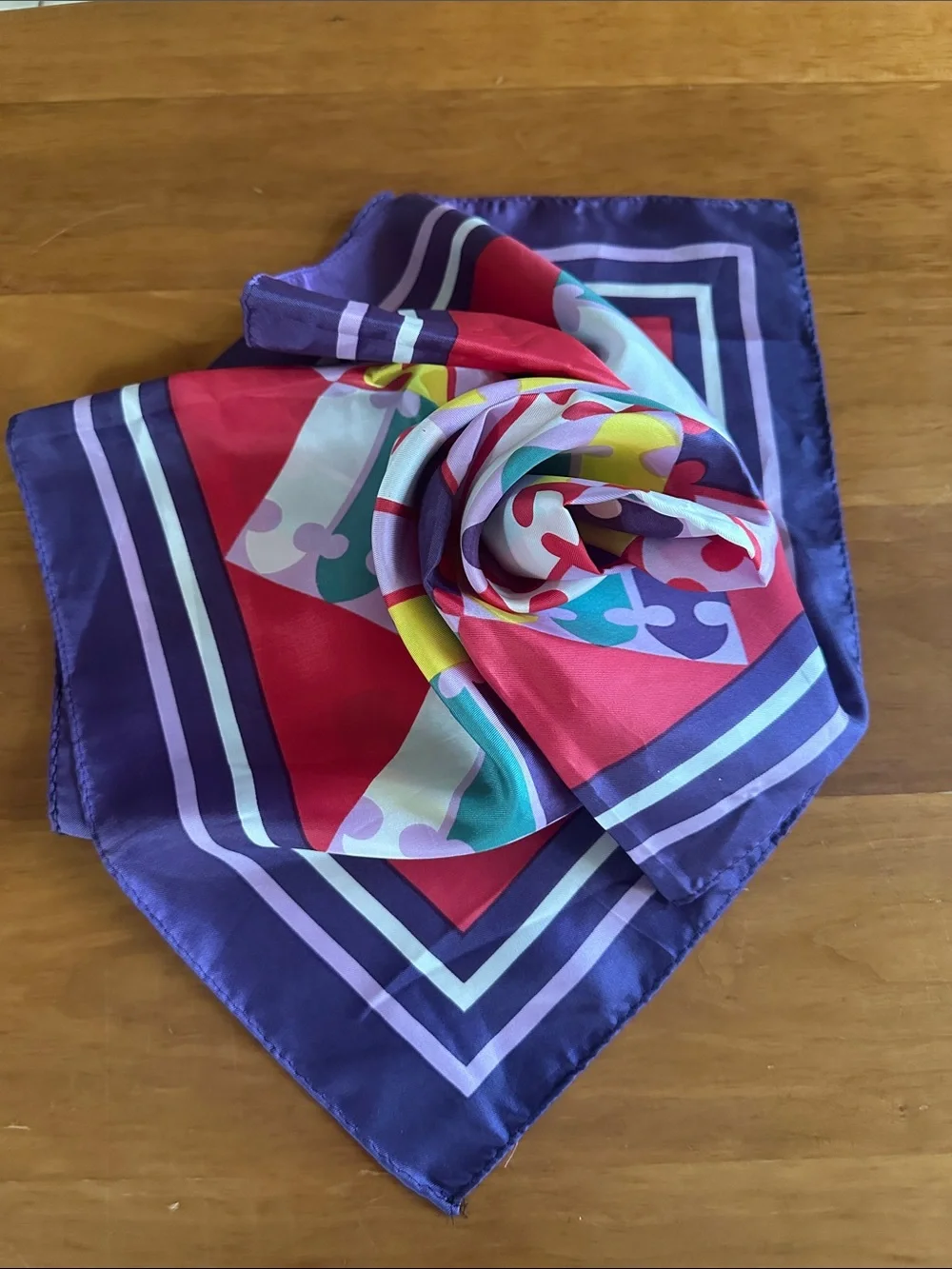 Multicolor Geometric Silk Scarf - Bright Red, Green & Yellow